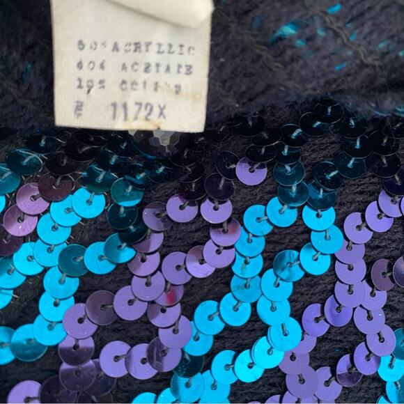 Three Flaggs California 70s Disco Sequin Jacket Blue Purple Black size large - Picture 7 of 8